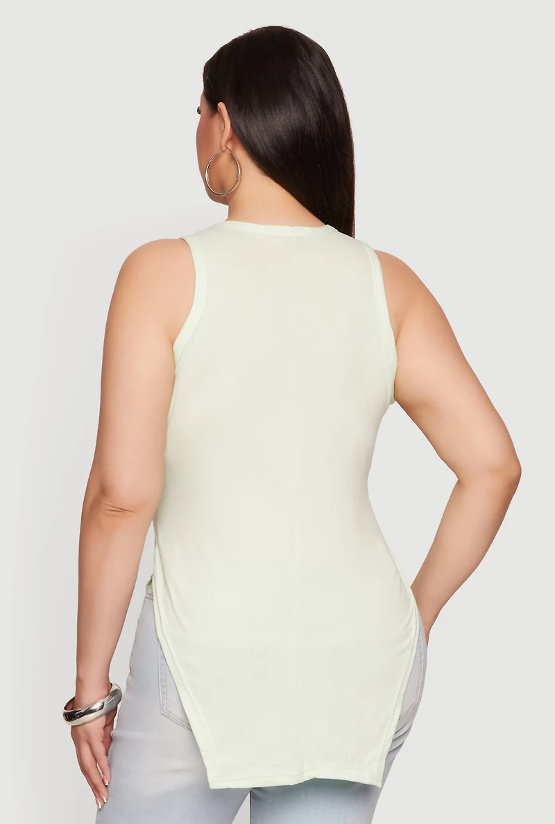 Plus Solid Tunic Tank Top with Side Slit