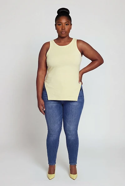 Plus Solid Tunic Tank Top with Side Slit