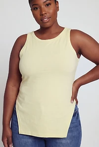 Plus Solid Tunic Tank Top with Side Slit