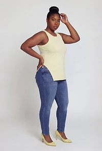 Plus Solid Tunic Tank Top with Side Slit