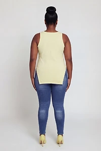 Plus Solid Tunic Tank Top with Side Slit