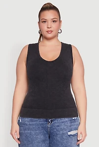 Womens Plus Seamless Mineral Wash V Neck Tank Top, Grey,
