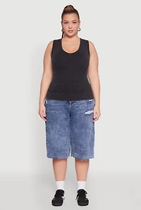 Womens Plus Seamless Mineral Wash V Neck Tank Top,