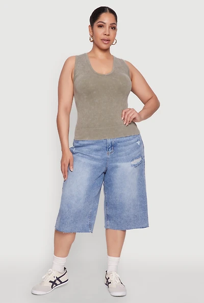 Womens Plus Seamless Mineral Wash V Neck Tank Top, 1X-2X