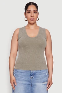 Womens Plus Seamless Mineral Wash V Neck Tank Top, 1X-2X