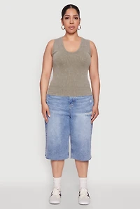 Womens Plus Seamless Mineral Wash V Neck Tank Top, 1X-2X