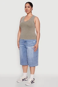 Womens Plus Seamless Mineral Wash V Neck Tank Top, 1X-2X
