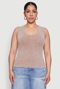 Womens Plus Size Seamless Mineral Wash V Neck Tank Top, Beige, Size 3X-4X