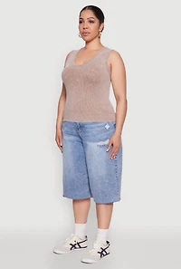 Womens Plus Size Seamless Mineral Wash V Neck Tank Top, Beige, Size 3X-4X