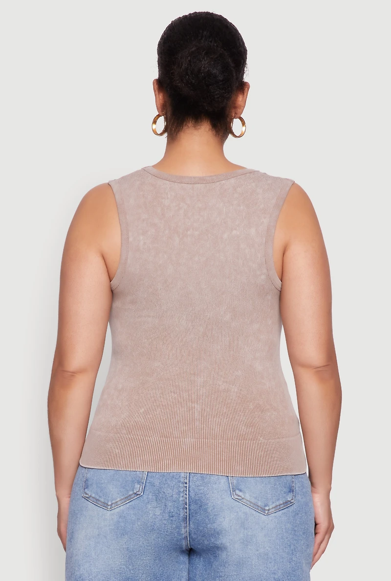 Womens Plus Seamless Mineral Wash V Neck Tank Top, 3X-4X