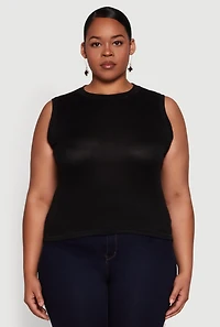 Womens Plus Rib Knit Crew Neck Tank Top,