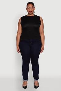 Womens Plus Rib Knit Crew Neck Tank Top,