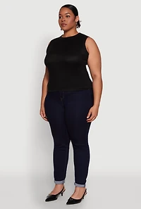 Womens Plus Rib Knit Crew Neck Tank Top,