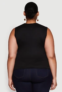 Womens Plus Rib Knit Crew Neck Tank Top,