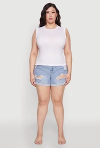 Plus Rib Knit Crew Neck Tank Top