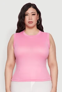 Womens Plus Size Rib Knit Crew Neck Tank Top, Pink, Size 2X