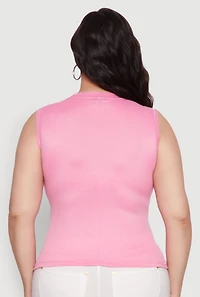 Womens Plus Size Rib Knit Crew Neck Tank Top, Pink, Size 3X