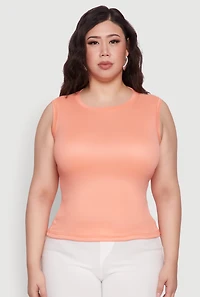 Womens Plus Rib Knit Crew Neck Tank Top,