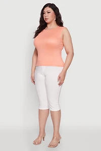 Womens Plus Rib Knit Crew Neck Tank Top,