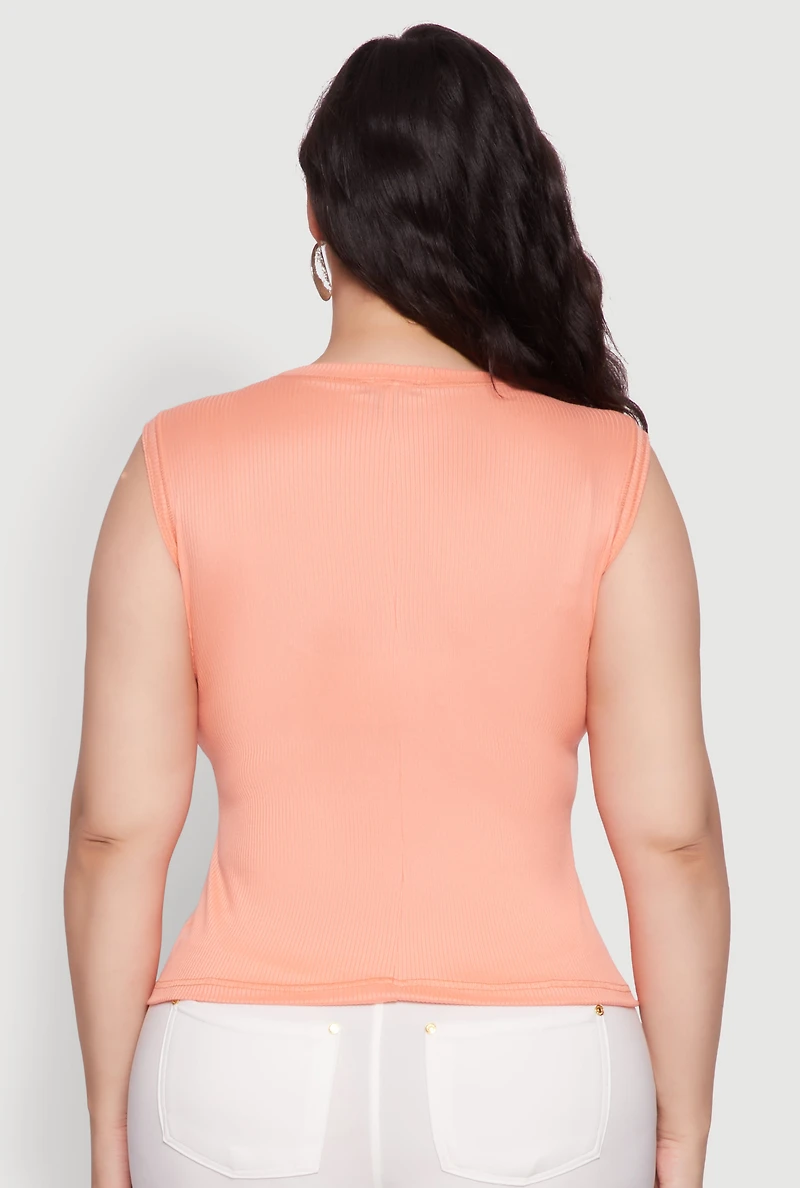 Womens Plus Rib Knit Crew Neck Tank Top,