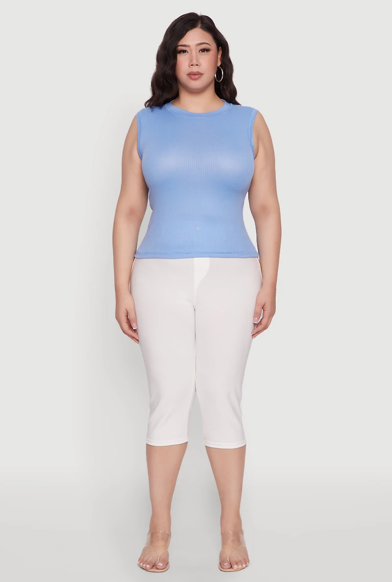 Plus Rib Knit Crew Neck Tank Top