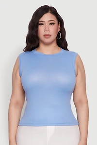 Womens Plus Rib Knit Crew Neck Tank Top, 4X