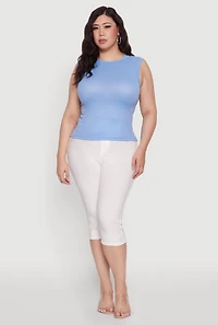 Womens Plus Rib Knit Crew Neck Tank Top, 4X