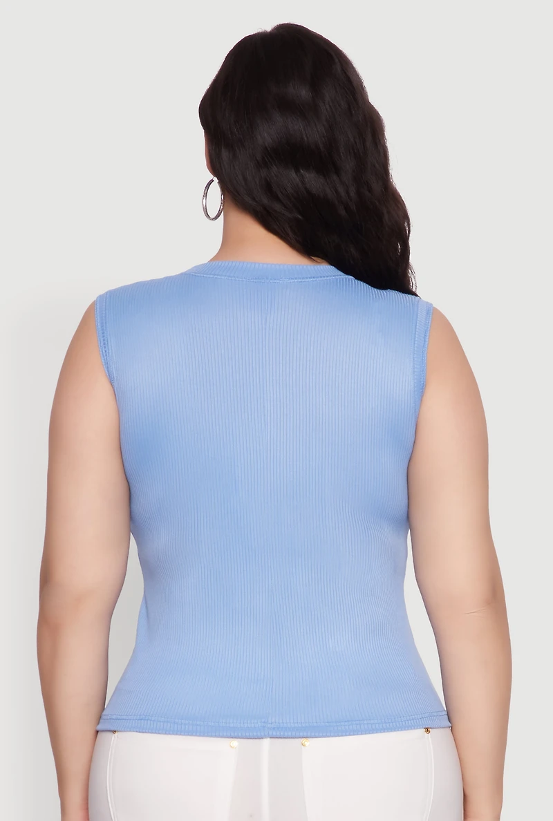 Womens Plus Rib Knit Crew Neck Tank Top, 4X