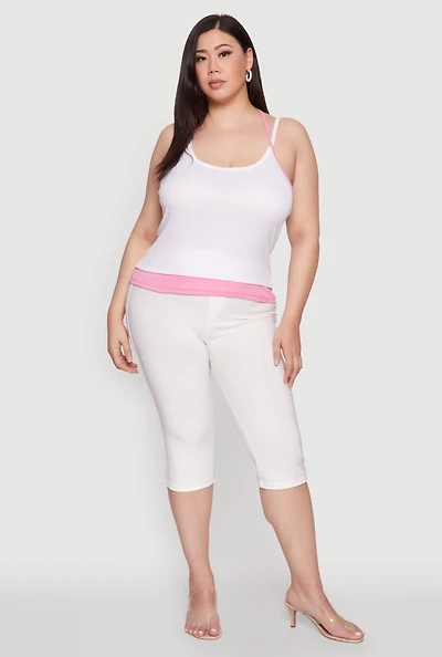 Womens Plus Size Contrast Trim Halter Cami, White, Size 1X