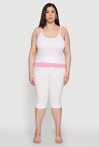 Womens Plus Size Contrast Trim Halter Cami, White, Size 1X