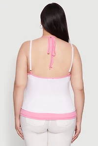 Womens Plus Size Contrast Trim Halter Cami, White, Size 1X