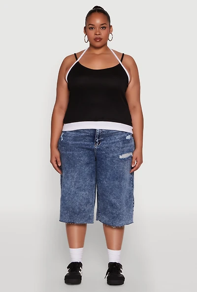 Womens Plus Contrast Trim Halter Cami,