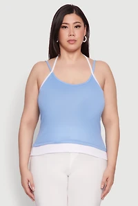 Womens Plus Contrast Trim Halter Cami, Blue,
