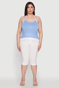 Womens Plus Contrast Trim Halter Cami, Blue,