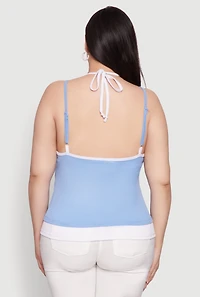 Womens Plus Contrast Trim Halter Cami, Blue,
