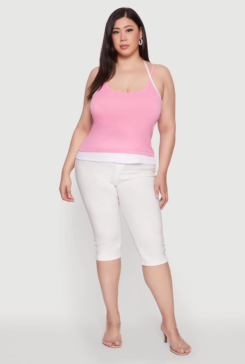 Plus Contrast Trim Halter Cami