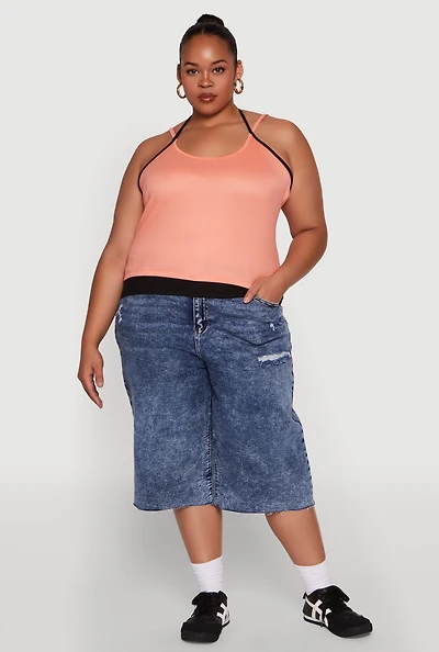 Womens Plus Contrast Trim Halter Cami, 3X