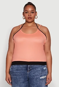 Womens Plus Contrast Trim Halter Cami,