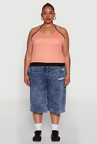 Womens Plus Contrast Trim Halter Cami,