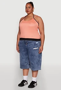 Womens Plus Contrast Trim Halter Cami,