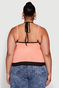 Womens Plus Contrast Trim Halter Cami,