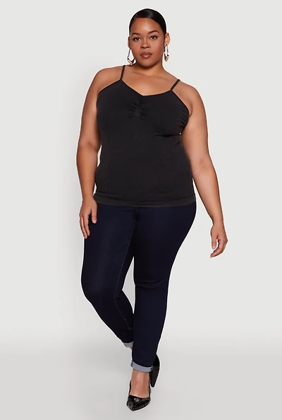 Womens Plus Ribbed Knit Seamless Mineral Wash Cami,