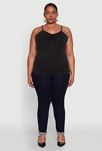 Womens Plus Size Ribbed Knit Seamless Mineral Wash Cami, Black, Size 1X-2X