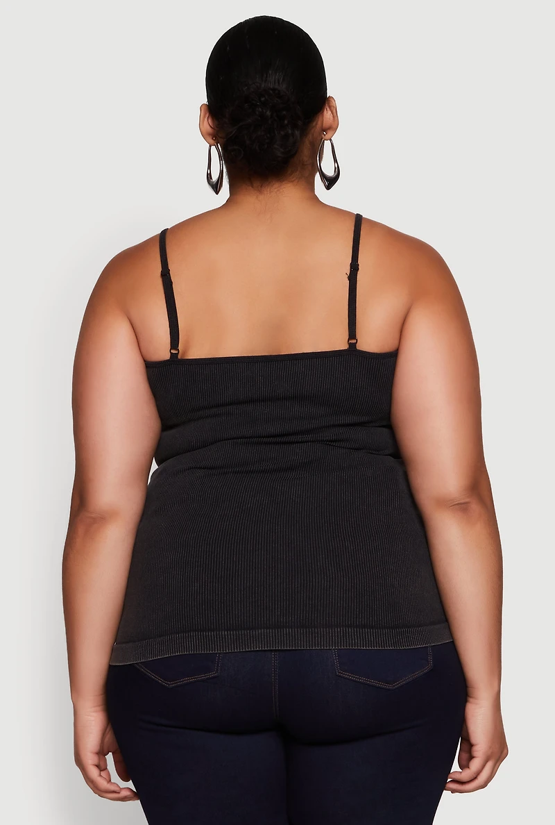 Womens Plus Ribbed Knit Seamless Mineral Wash Cami, 1X-2X