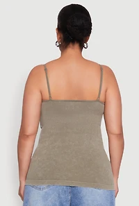 Womens Plus Ribbed Knit Seamless Mineral Wash Cami, Green,