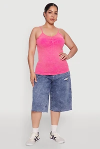 Womens Plus Size Ribbed Knit Seamless Mineral Wash Cami, Pink, Size 3X-4X
