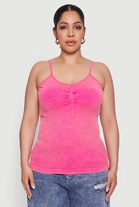 Womens Plus Size Ribbed Knit Seamless Mineral Wash Cami, Pink, Size 3X-4X