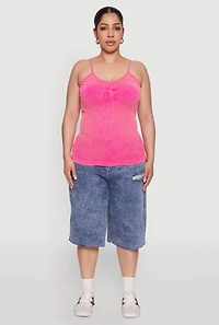 Womens Plus Size Ribbed Knit Seamless Mineral Wash Cami, Pink, Size 3X-4X