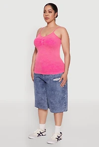 Womens Plus Size Ribbed Knit Seamless Mineral Wash Cami, Pink, Size 3X-4X