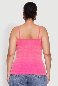 Womens Plus Size Ribbed Knit Seamless Mineral Wash Cami, Pink, Size 3X-4X